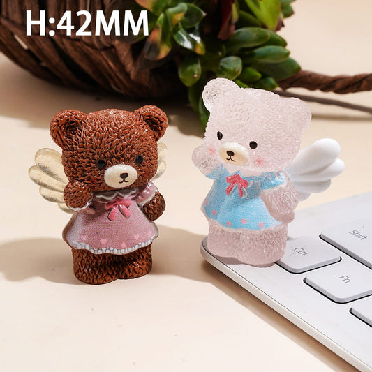 Adorable Angel Teddy Bear with Glitter Wings, Dress & Tiny Bow Acrylic Beads Height 42MM Random Mix