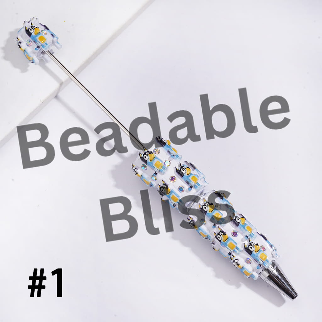 Beadable Clay Pens with Blue Dog Character Series and AB Rhinestones