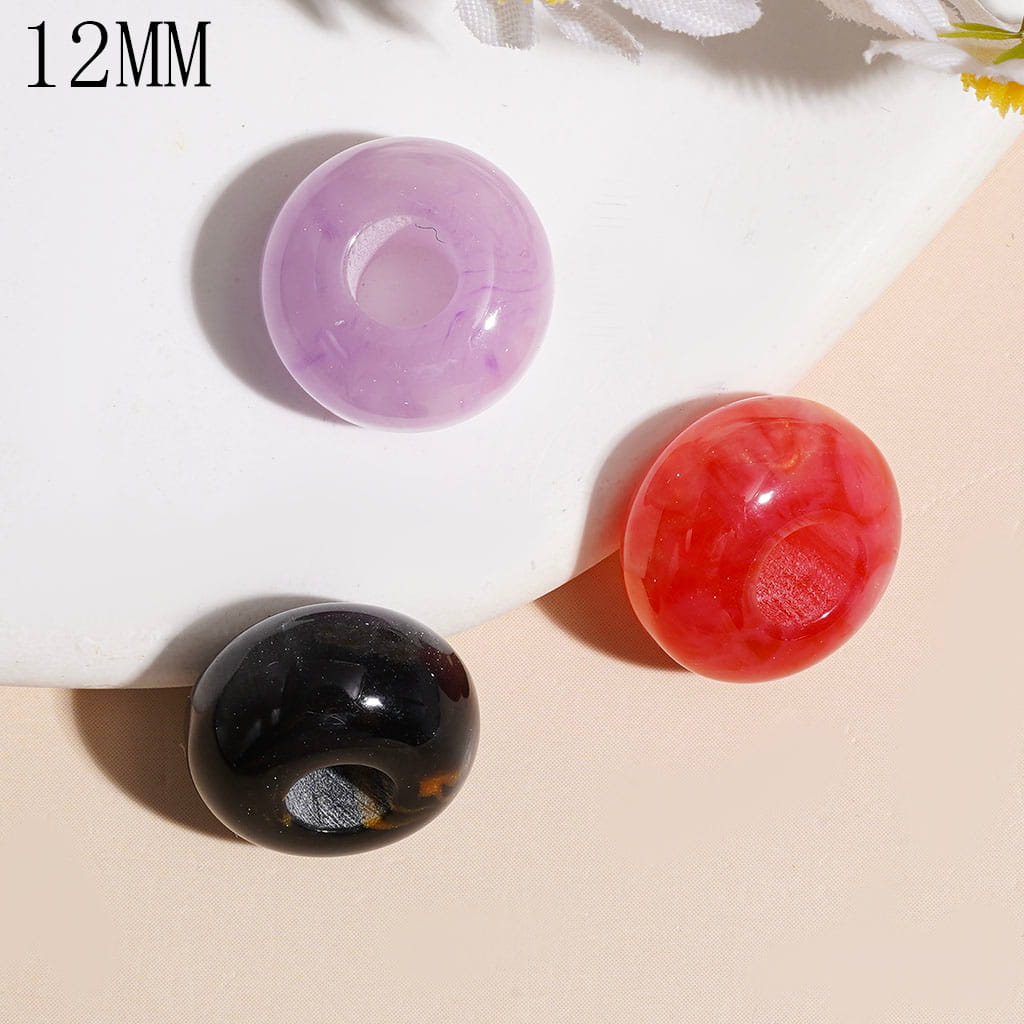 Marbled Design Gold Glitter & Textured Wheel-Shaped Big Hole Acrylic Beads, 12MM Multi-Color Random Mix, (The Hole Diameter is Around 4.5MM)