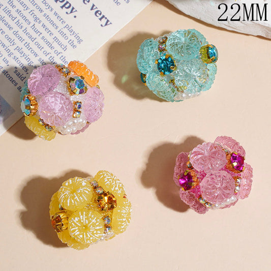 Tiny Bubble Ball & Flat Pumpkin-Shaped Acrylic Beads with White Pearl & Rhinestone Chains, 22MM Multi-Color Random Mix