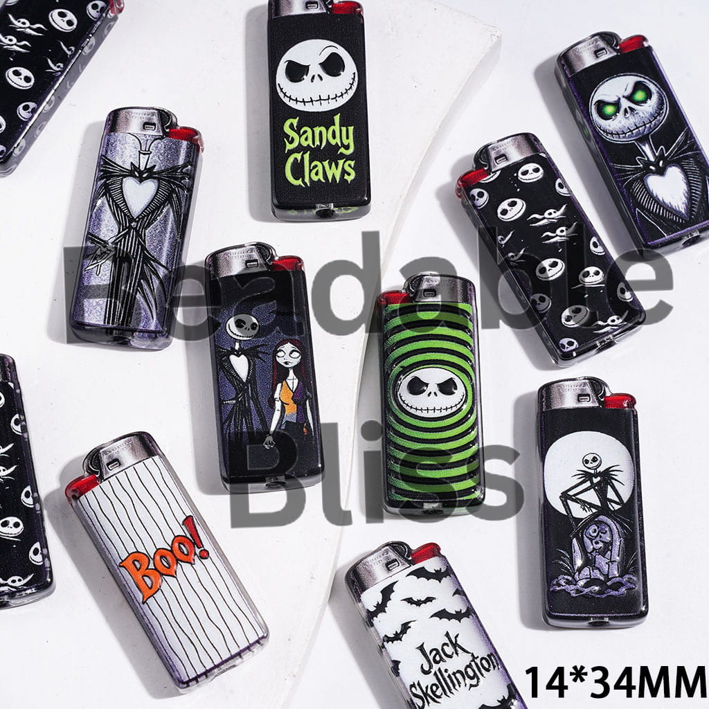 Acrylic Beads Skull Skeleton Couple Character Series, Lighter Shape, 14*34MM Random Mix