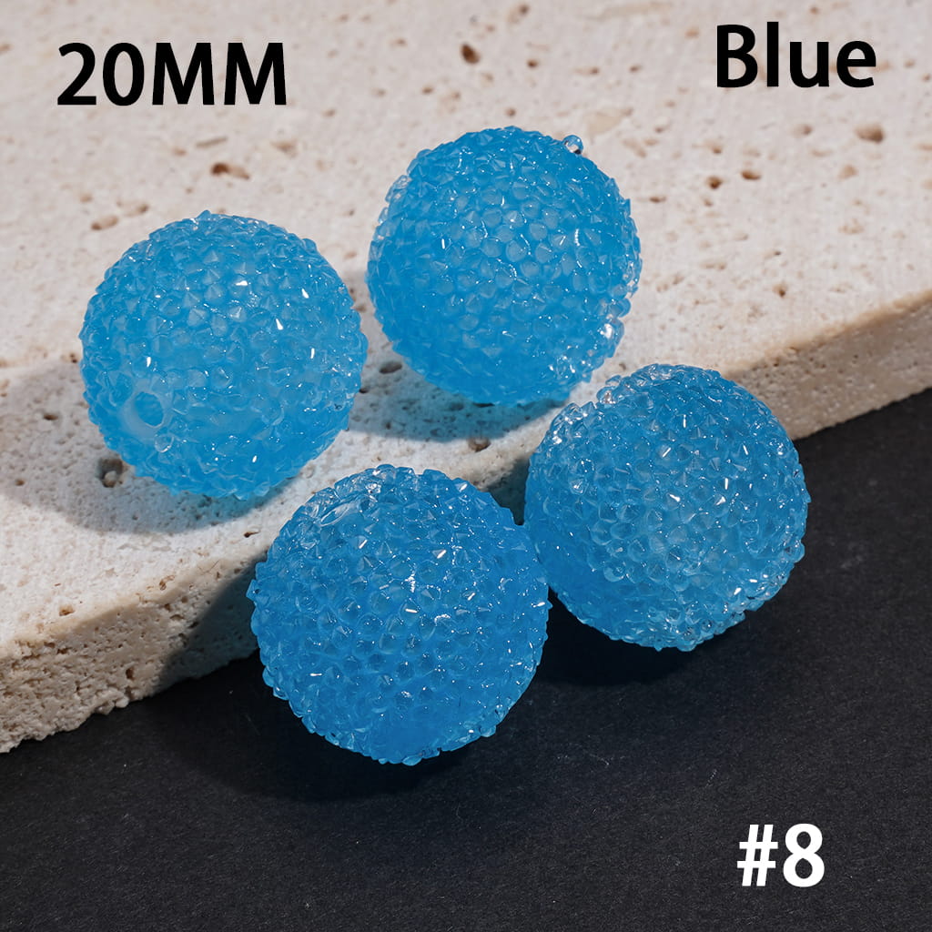 Handmade Acrylic Beads with Clear Rhinestones Covered the Entire Bead, Fluorescent Colors, 20MM