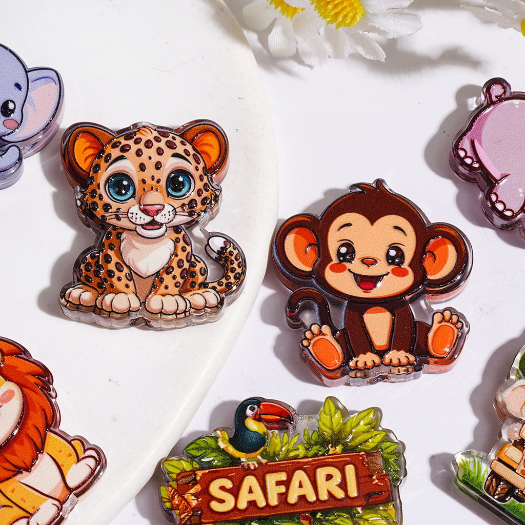 Animal Series with Elephant Leopard Hippopotamus Lion Monkey Zebra Giraffe Parrot Acrylic Beads, Random Mix
