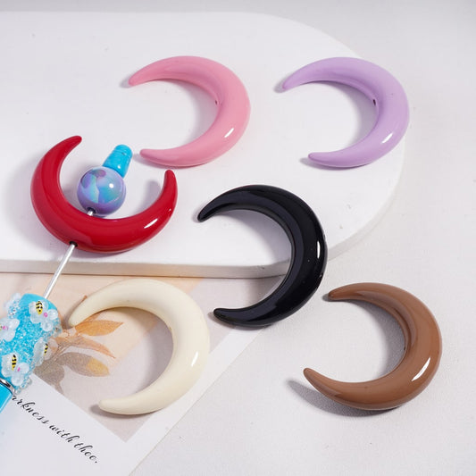 Adorable Moon Crescent Acrylic Beads, Random Mix Color, 37mm by 46mm, YY