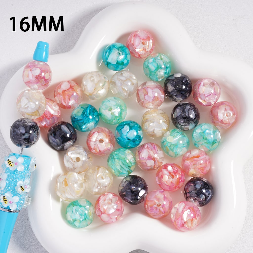 Acrylic Resin Beads, Mix of Resin and  Acrylic Beads, Seashell Design, Round, 16mm