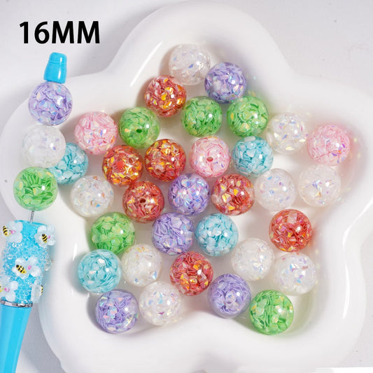 Flake Heart Confetti Inside Clear See-thru Acrylic Beads, 16mm, Random Mix, WM