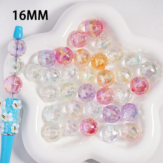UV Plating Clear See Thru Disco Acrylic Beads, 16mm, Random Mix Color, MC