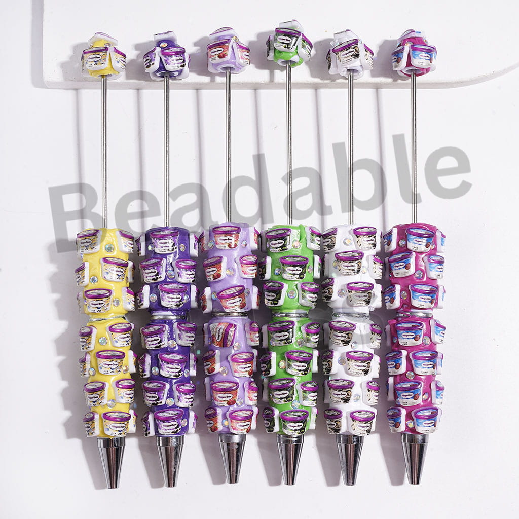 Beadable Clay Pens with Diverse Flavored Ice-cream and AB Rhinestones, Multi-Color
