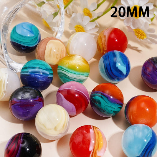 Elegant Layered Gradient Swirl Design Glossy Marble Finish Multi Color Round Acrylic Beads 20MM Random Mix