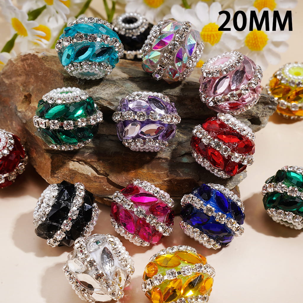 Handmade Acrylic beads with Marquise Cut Rhinestone, Clear Rhinestone Chains and White Pearl Trim, Multi-Color