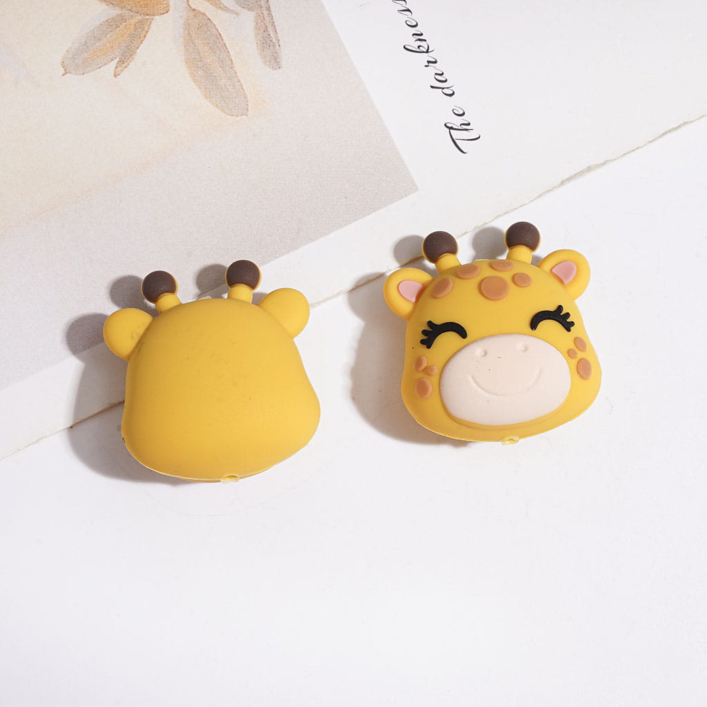 3D Cute Animal Head Silicone Focal Beads, Zebra & Tiger & Lion & Elephant & Giraffe
