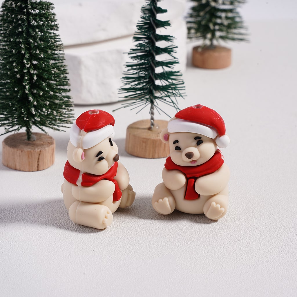 Winter Santa Style Bear Christmas Series Santa Hat & Scarf Silicone Focal Beads