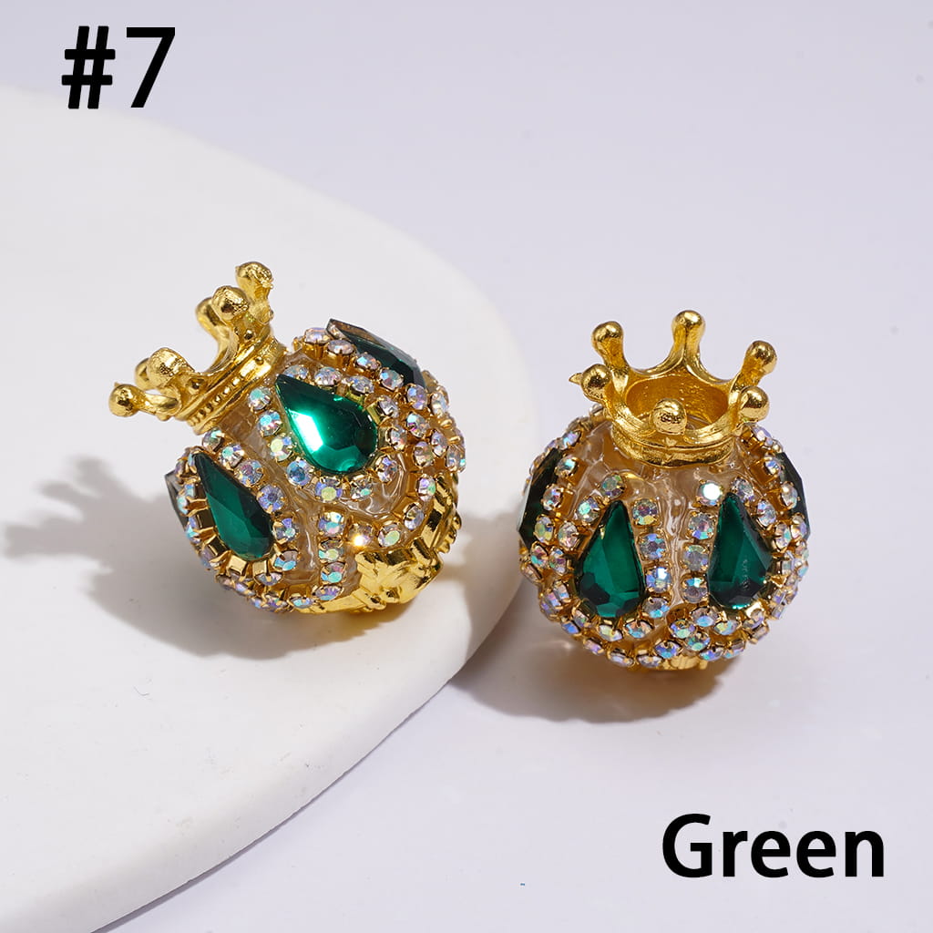 Handmade Acrylic Beads with Gold Crown, Teardrop AB Rhinestones and Crystal Chain, 18×22MM, Multi-Color