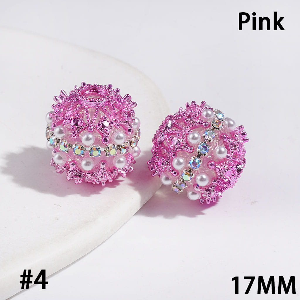 Hand-Made Double-Layer Pearl with Metal Spacers, Sparkling AB Rhinestones Chain Acrylic Beads, 17MM, Multi-Color