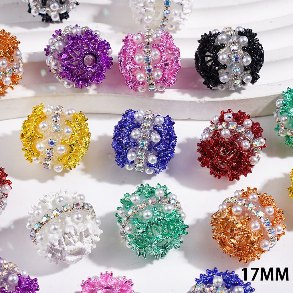 Hand-Made Double-Layer Pearl with Metal Spacers, Sparkling AB Rhinestones Chain Acrylic Beads, 17MM, Multi-Color