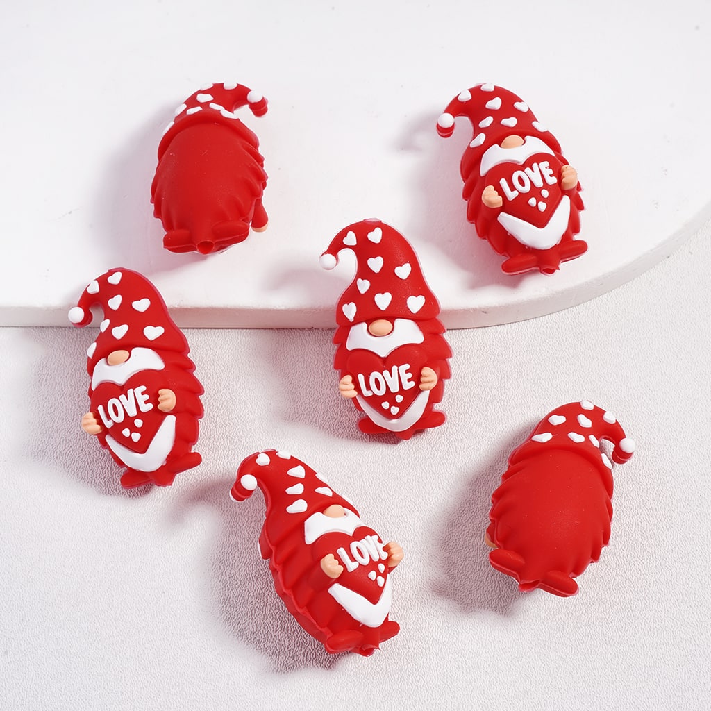 3D Cute Cartoon Penguin, Dwarf & Highland Cow Toy Valentines Day Series Silicone Focal Beads with Love Hearts