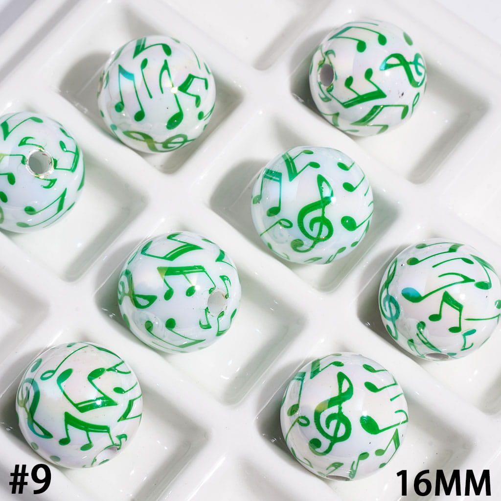UV Finish Acrylic Beads for Bracelets with Music Note, 16MM, Multi-Color