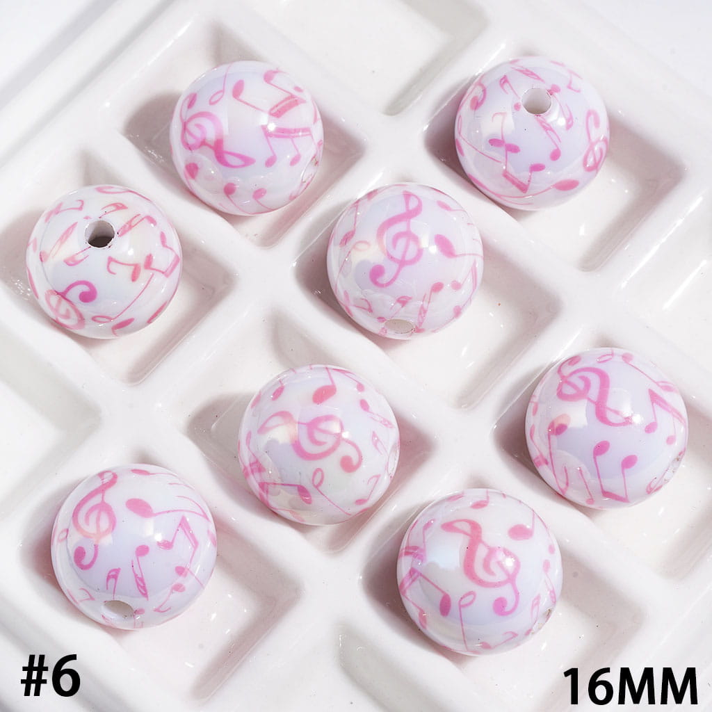 UV Finish Acrylic Beads for Bracelets with Music Note, 16MM, Multi-Color