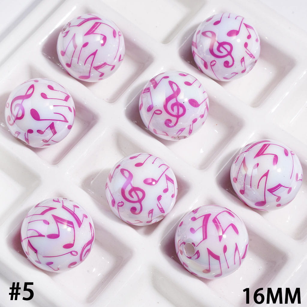 UV Finish Acrylic Beads for Bracelets with Music Note, 16MM, Multi-Color