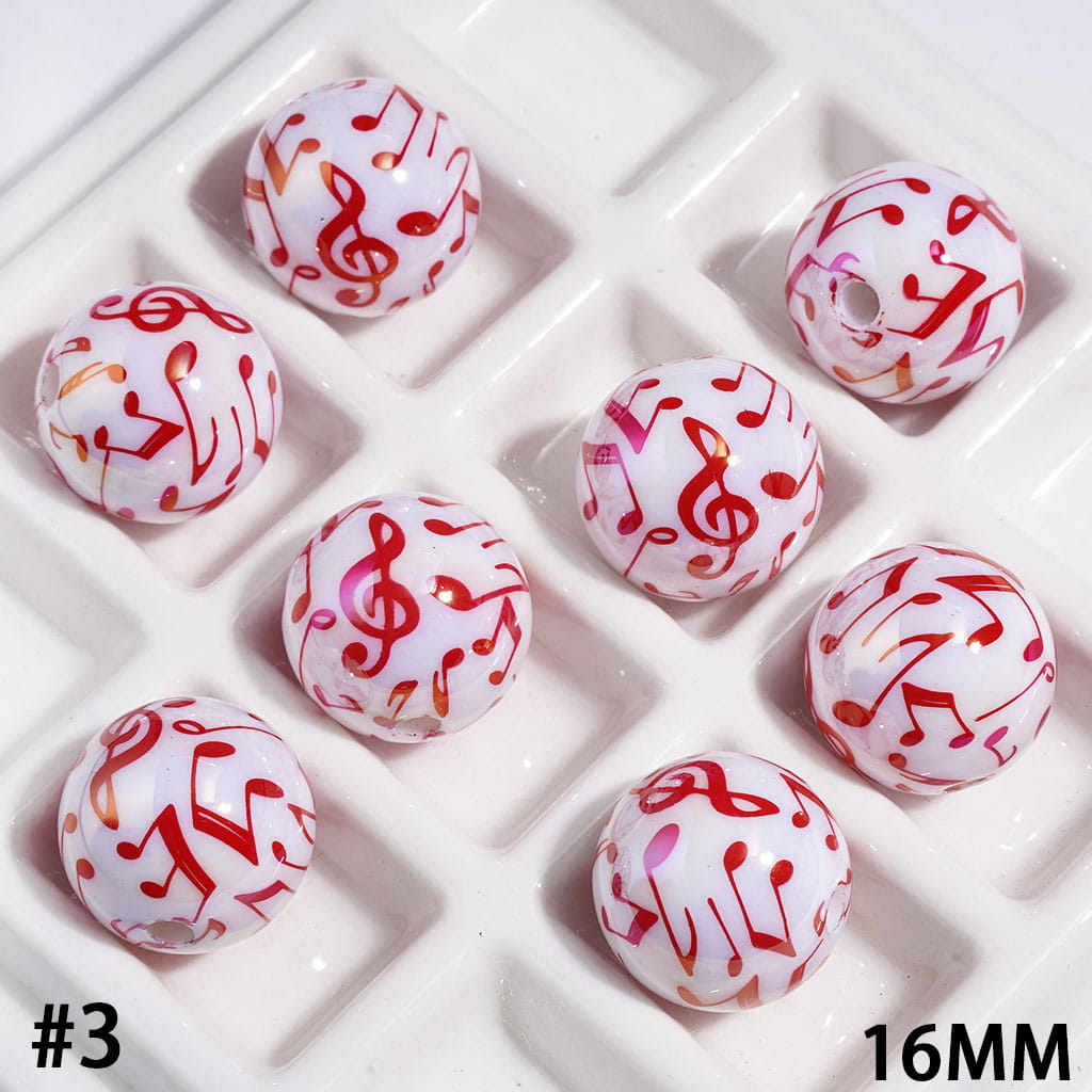 UV Finish Acrylic Beads for Bracelets with Music Note, 16MM, Multi-Color
