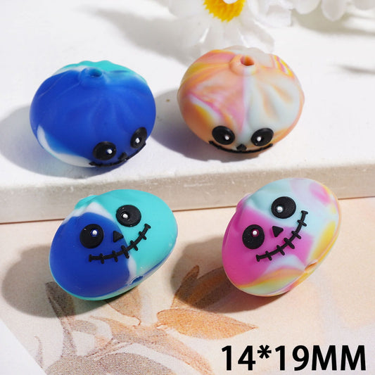3D Cute Halloween Face Dumpling with Tie-Dye Gradient Colors, Silicone Focal Beads, 14*19MM, Multi-Color
