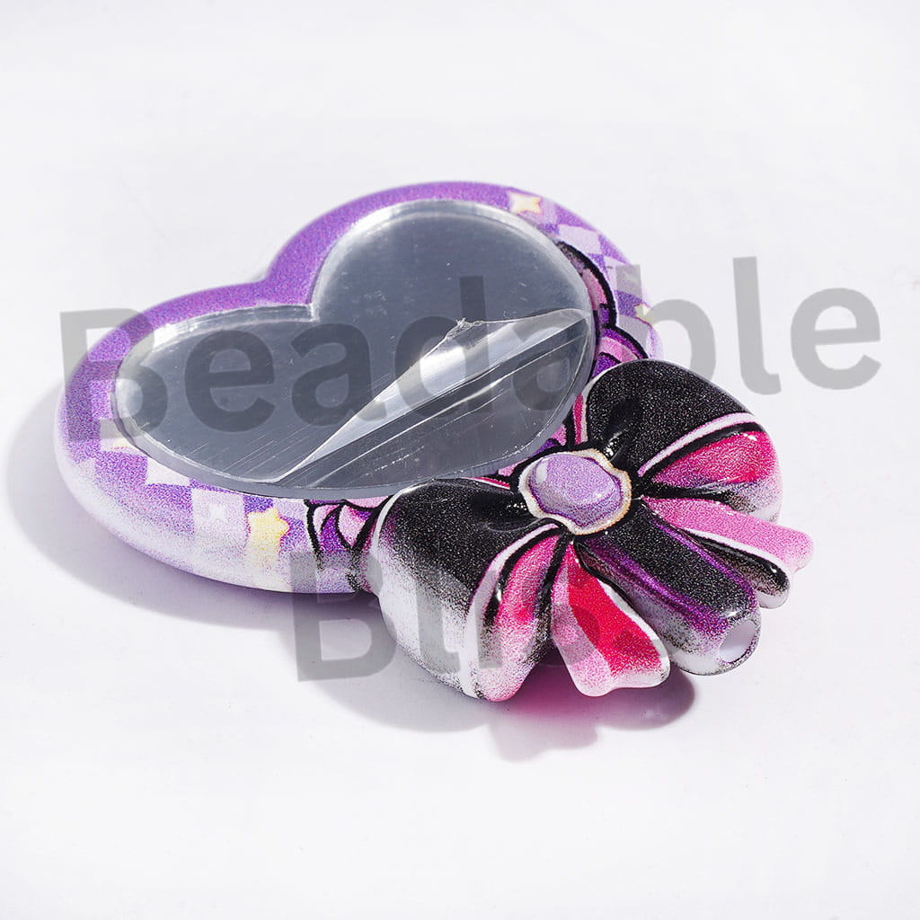 Acrylic Beads Magic Mirror with Heart Mirror and Bowtie, Girl into Rabbit Hole Fantasy World Series, 41*50MM, Random Mix