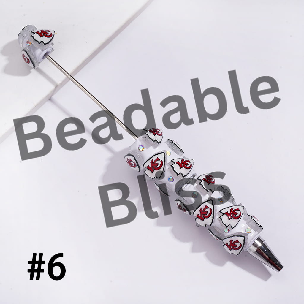 Beadable Clay Pens with Heart in American Baseball and Football Team Series and AB Rhinestones