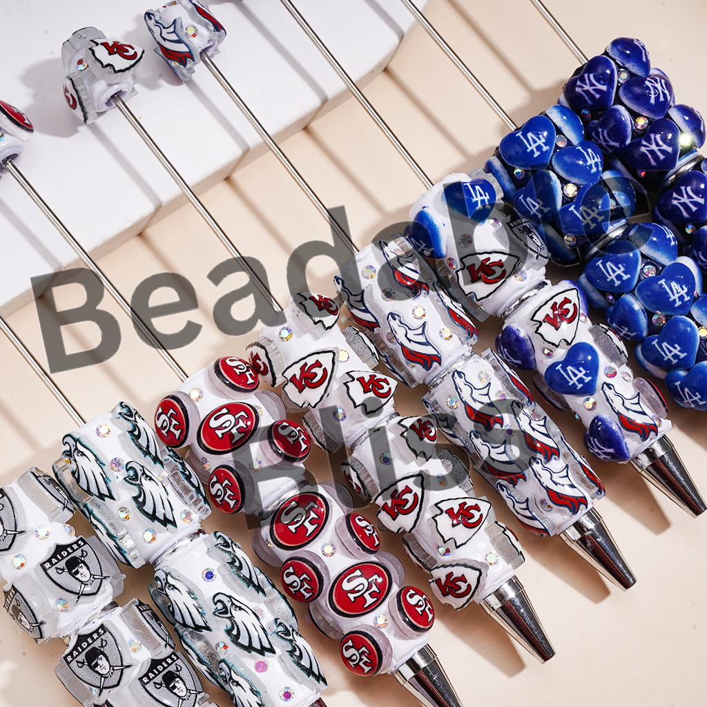 Beadable Clay Pens with American Baseball and Football Team Series and AB Rhinestones
