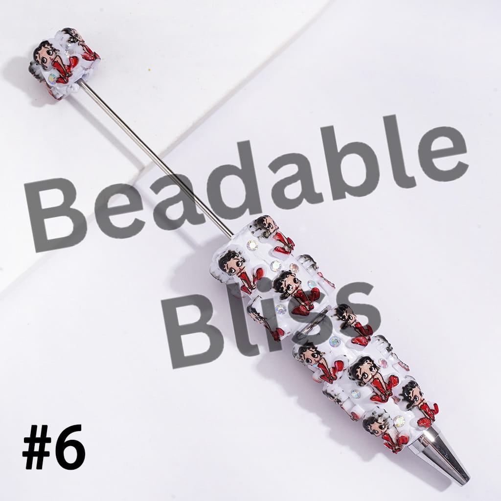 Beadable Clay Pens w Old Girl Character Series & AB Rhinestones