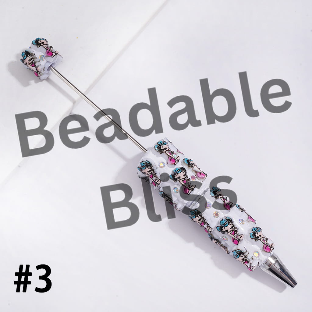 Beadable Clay Pens w Old Girl Character Series & AB Rhinestones