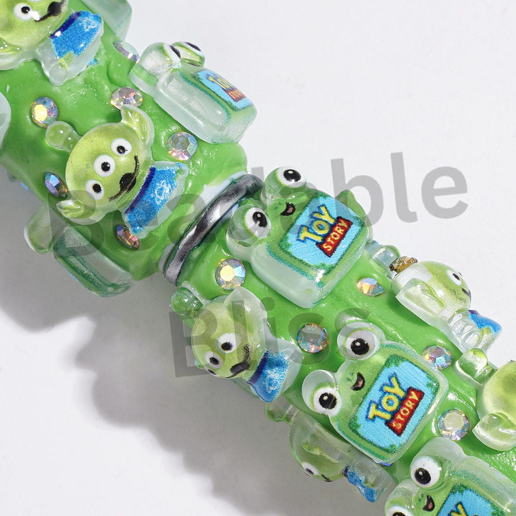 Beadable Clay Pens with Toy Adventure Characters and AB Rhinestones, Green Pen Base