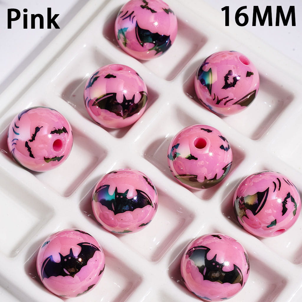 Acrylic Beads for Bracelets UV Coating with Black Bat, 16MM, Multi-Color