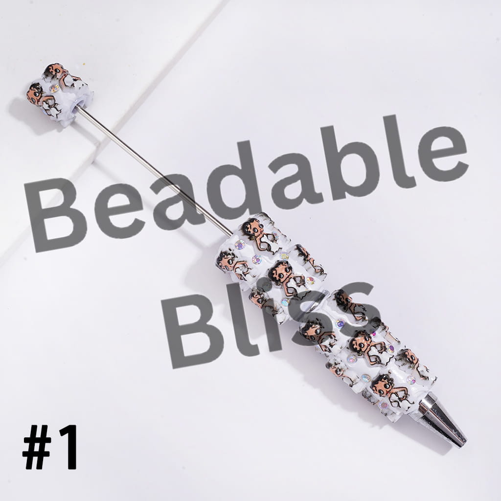 Beadable Clay Pens w Old Girl Character Series & AB Rhinestones
