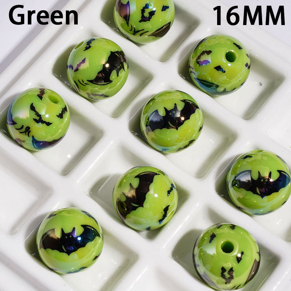 Acrylic Beads for Bracelets UV Coating with Black Bat, 16MM, Multi-Color