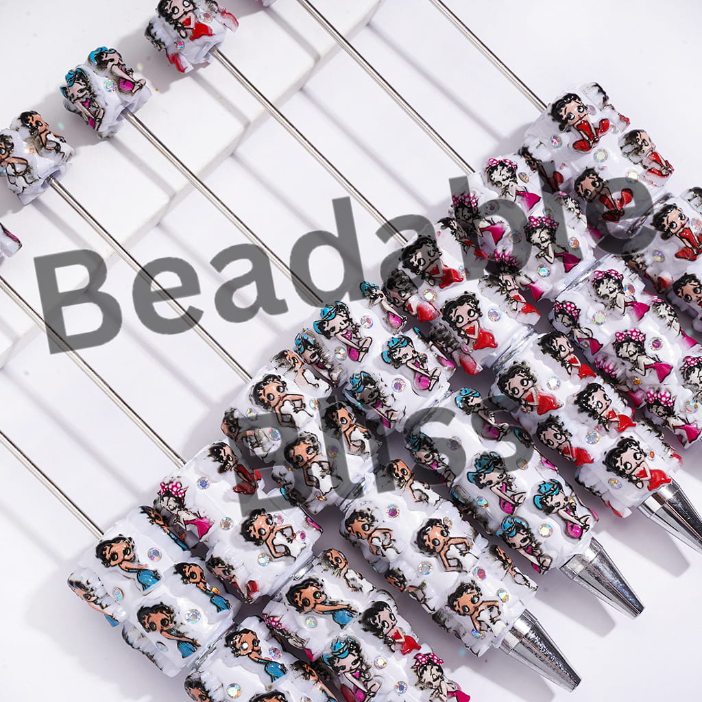 Beadable Clay Pens w Old Girl Character Series & AB Rhinestones