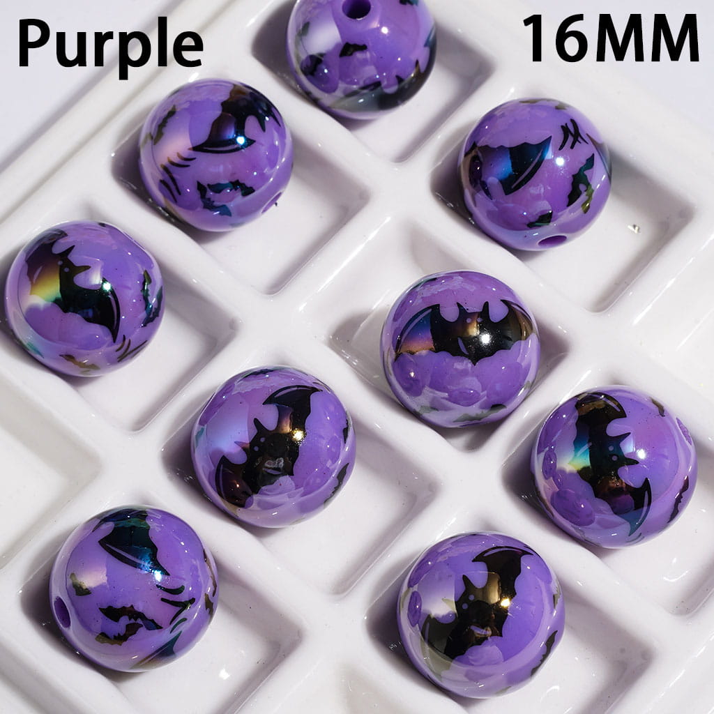 Acrylic Beads for Bracelets UV Coating with Black Bat, 16MM, Multi-Color