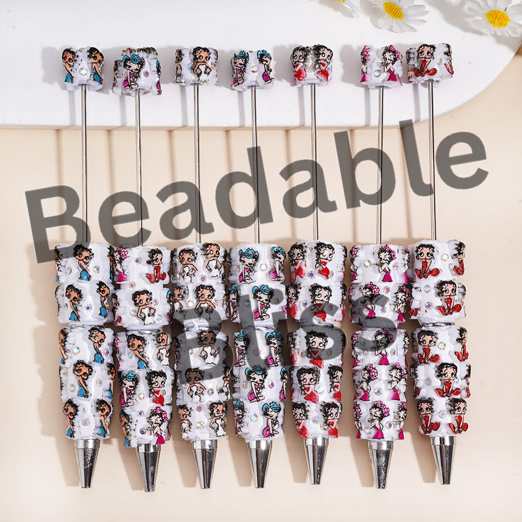 Beadable Clay Pens w Old Girl Character Series & AB Rhinestones