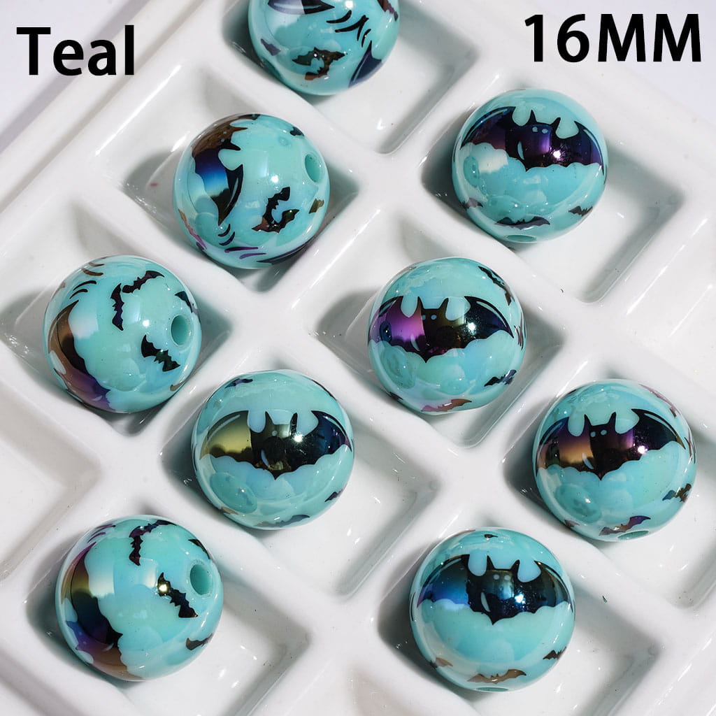Acrylic Beads for Bracelets UV Coating with Black Bat, 16MM, Multi-Color