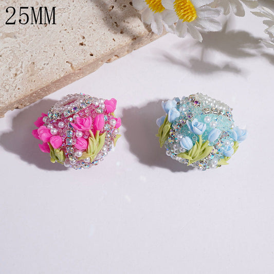 Tulip Flower & Leaf with Clear AB Rhinestones and White Pearl Chains, Handmade Sugar Beads, 25MM, Multi-Color Random Mix