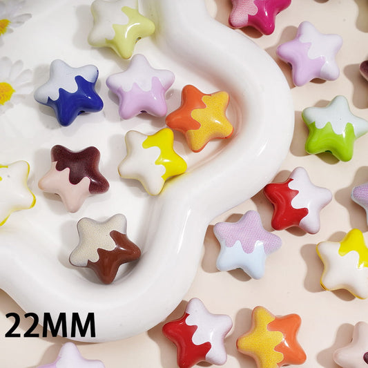 Vibrant Dual Color Star Acrylic Beads 22MM Assorted Colors Random Mix