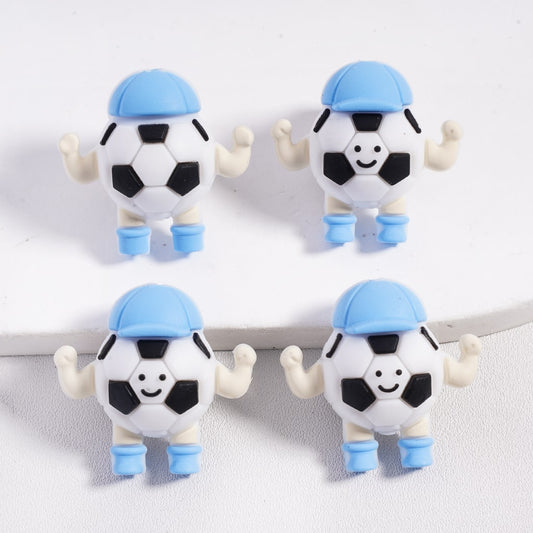 3D Cute Smiley Football Soccer with Blue Hat Silicone Focal Bead