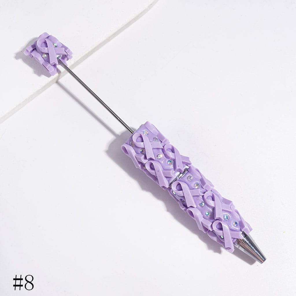 Vibrant Color Cancer Awareness Ribbons and Sparkling AB Rhinestones on a Multi-Color Base, Beadable Clay Pen