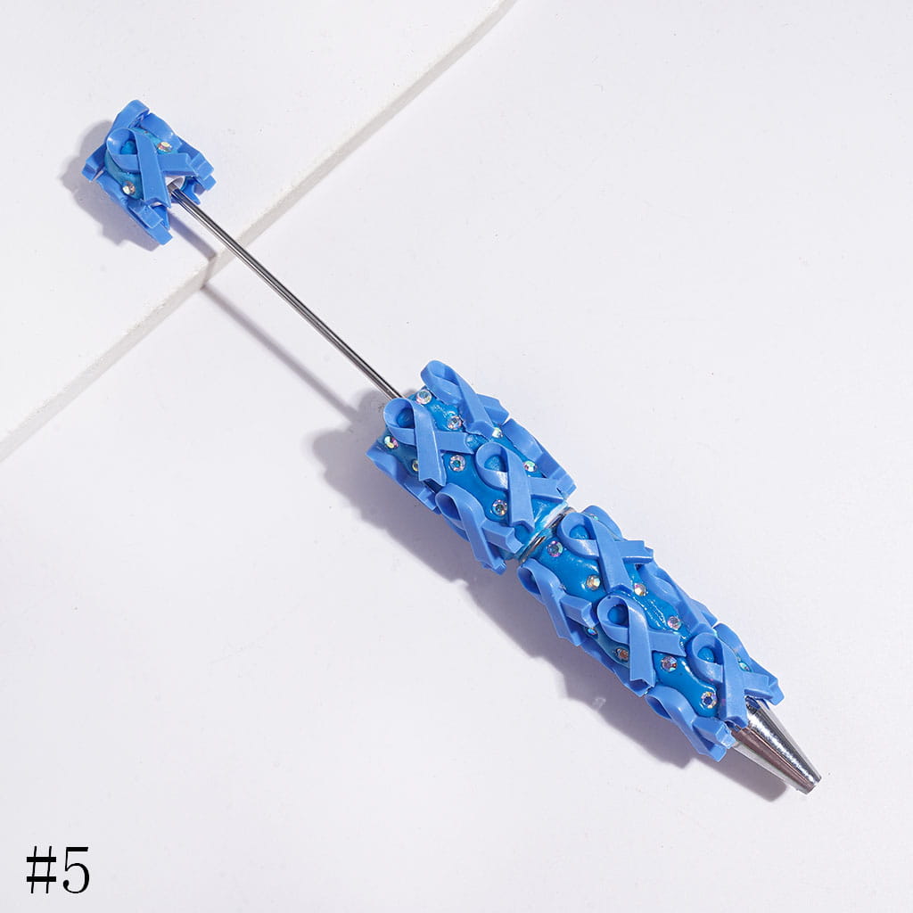 Vibrant Color Cancer Awareness Ribbons and Sparkling AB Rhinestones on a Multi-Color Base, Beadable Clay Pen