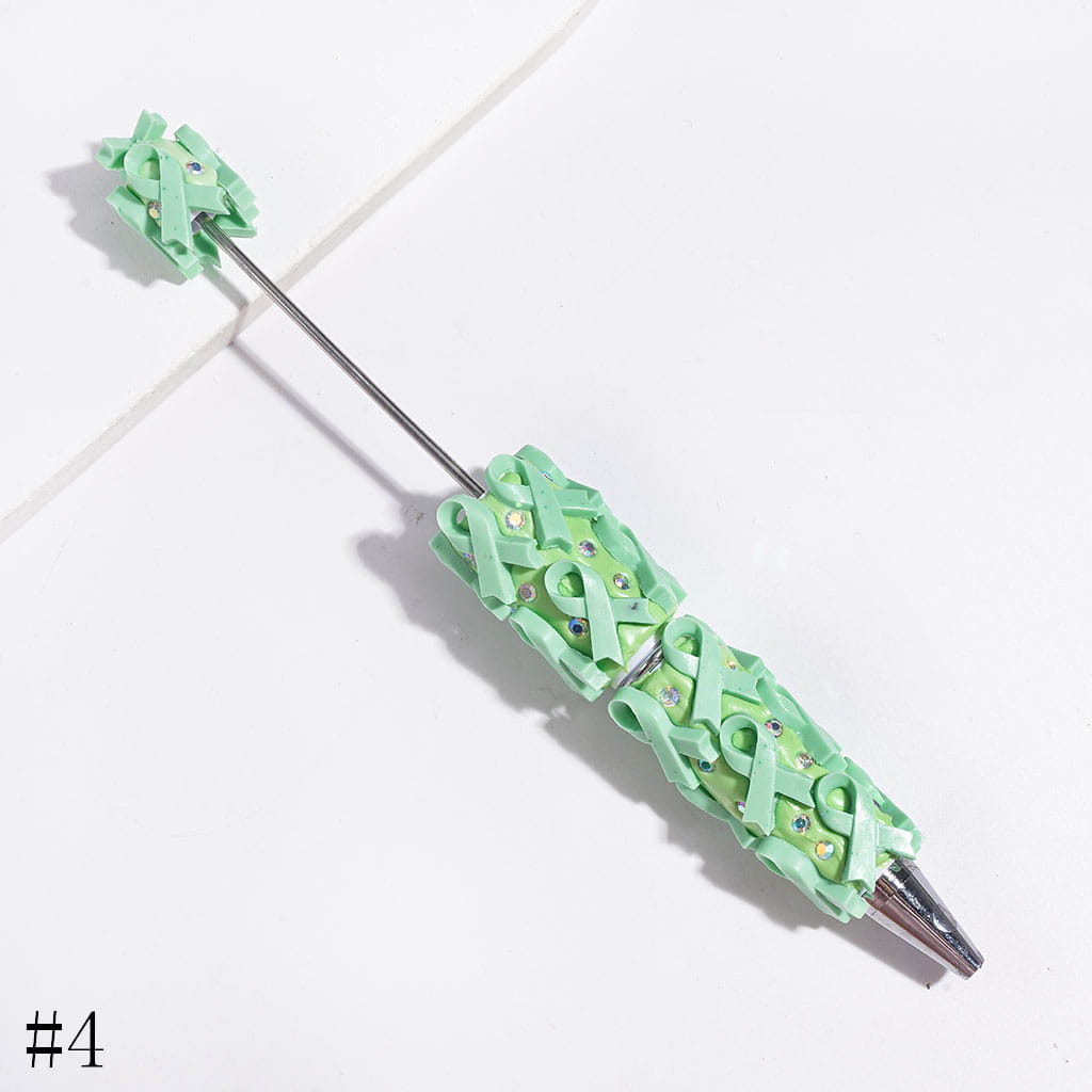 Vibrant Color Cancer Awareness Ribbons and Sparkling AB Rhinestones on a Multi-Color Base, Beadable Clay Pen