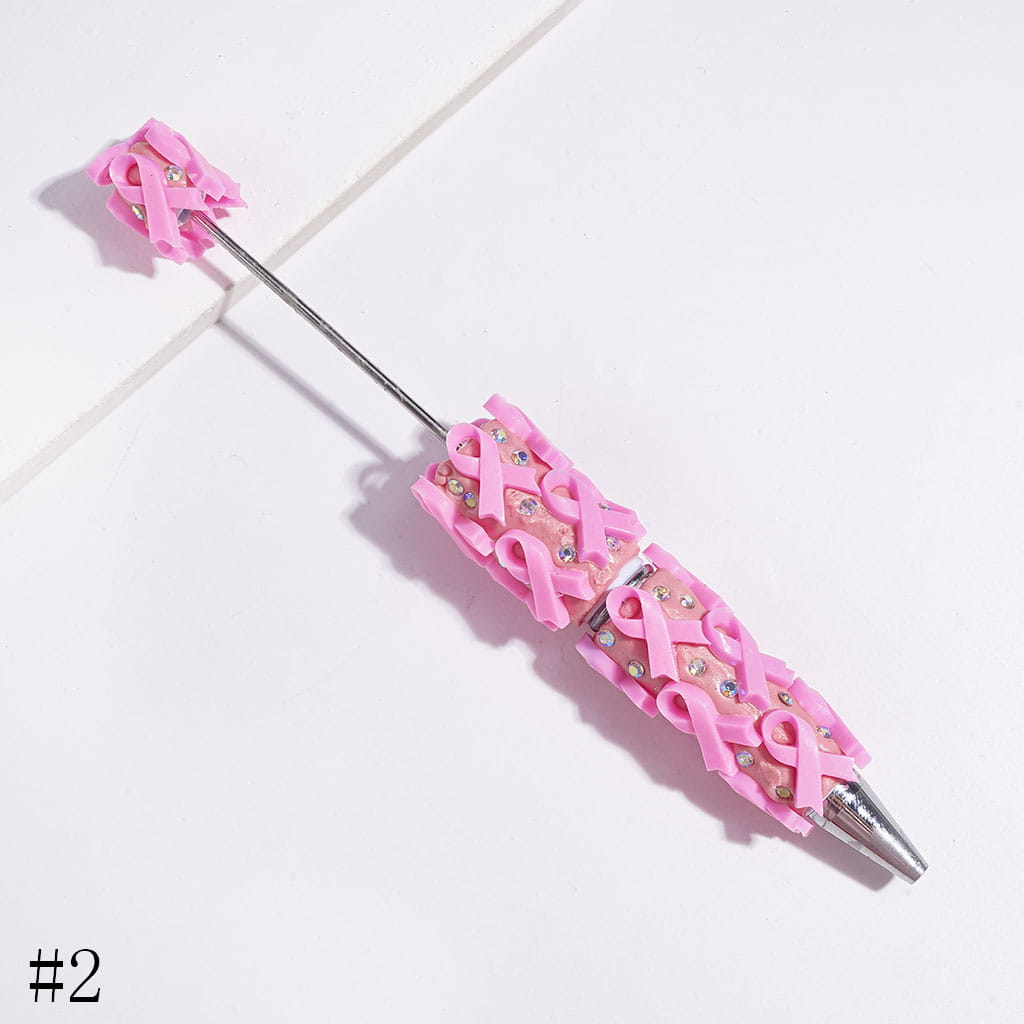 Vibrant Color Cancer Awareness Ribbons and Sparkling AB Rhinestones on a Multi-Color Base, Beadable Clay Pen