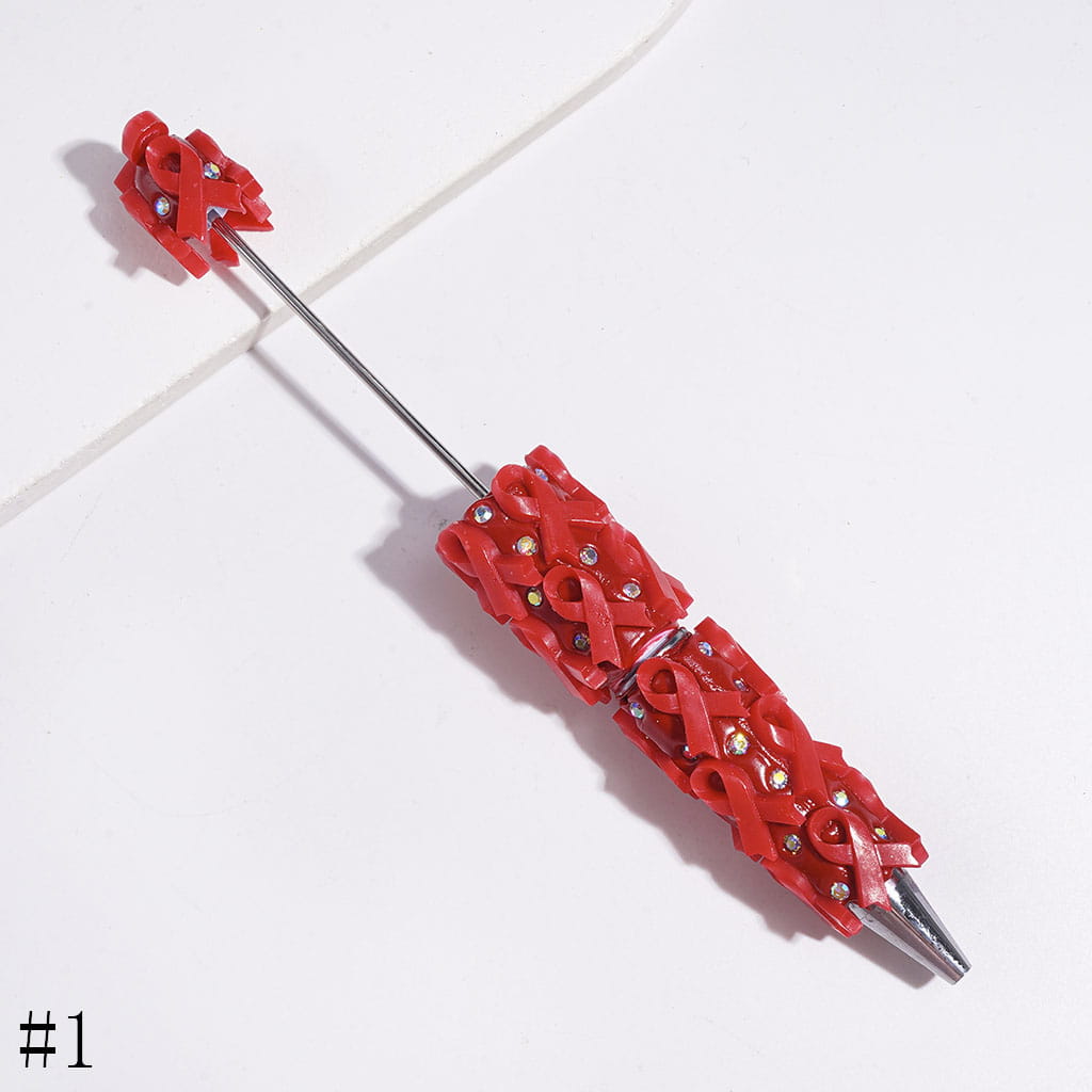 Vibrant Color Cancer Awareness Ribbons and Sparkling AB Rhinestones on a Multi-Color Base, Beadable Clay Pen