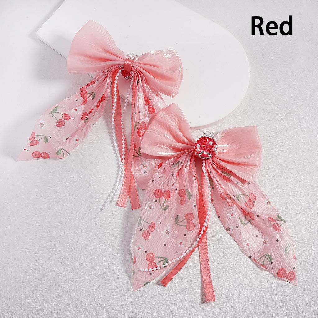 Fancy Silver Crown Fabric Bowtie & Pearl Chains Accessories with White Pearls, Shiny Cone Shape, Sugar Acrylic Beads Rhinestones, Random Mix