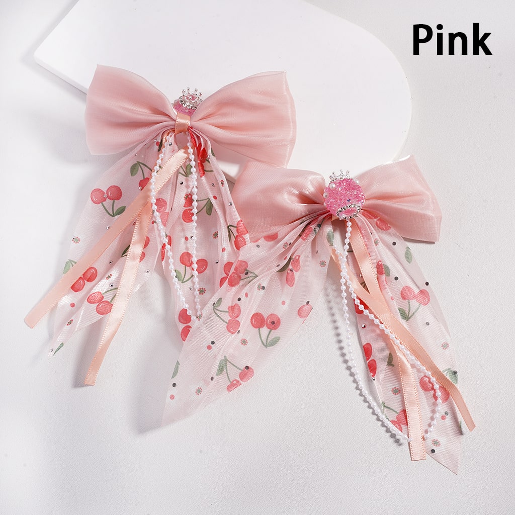 Fancy Silver Crown Fabric Bowtie & Pearl Chains Accessories with White Pearls, Shiny Cone Shape, Sugar Acrylic Beads Rhinestones, Random Mix