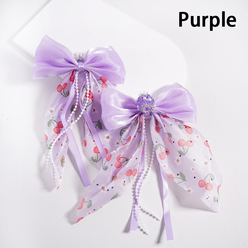 Fancy Silver Crown Fabric Bowtie & Pearl Chains Accessories with White Pearls, Shiny Cone Shape, Sugar Acrylic Beads Rhinestones, Random Mix