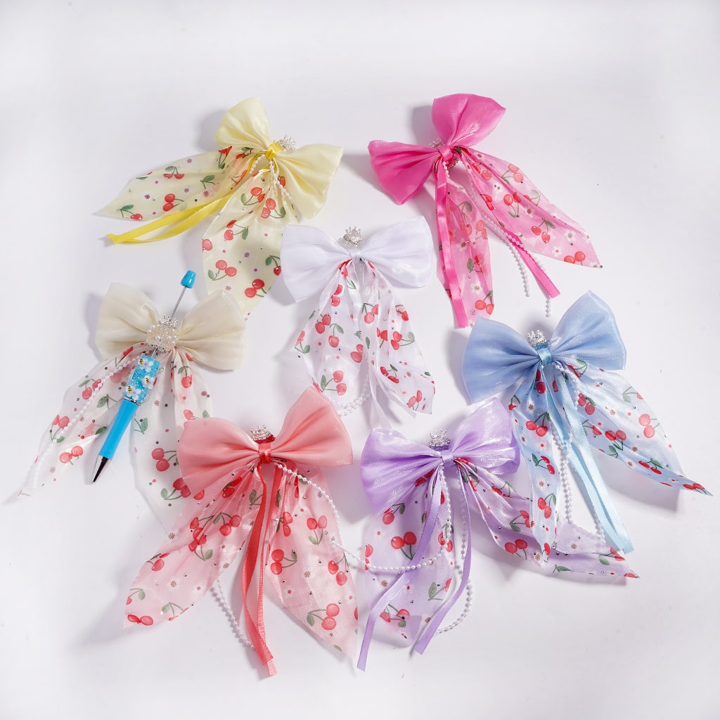 Fancy Silver Crown Fabric Bowtie & Pearl Chains Accessories with White Pearls, Shiny Cone Shape, Sugar Acrylic Beads Rhinestones, Random Mix